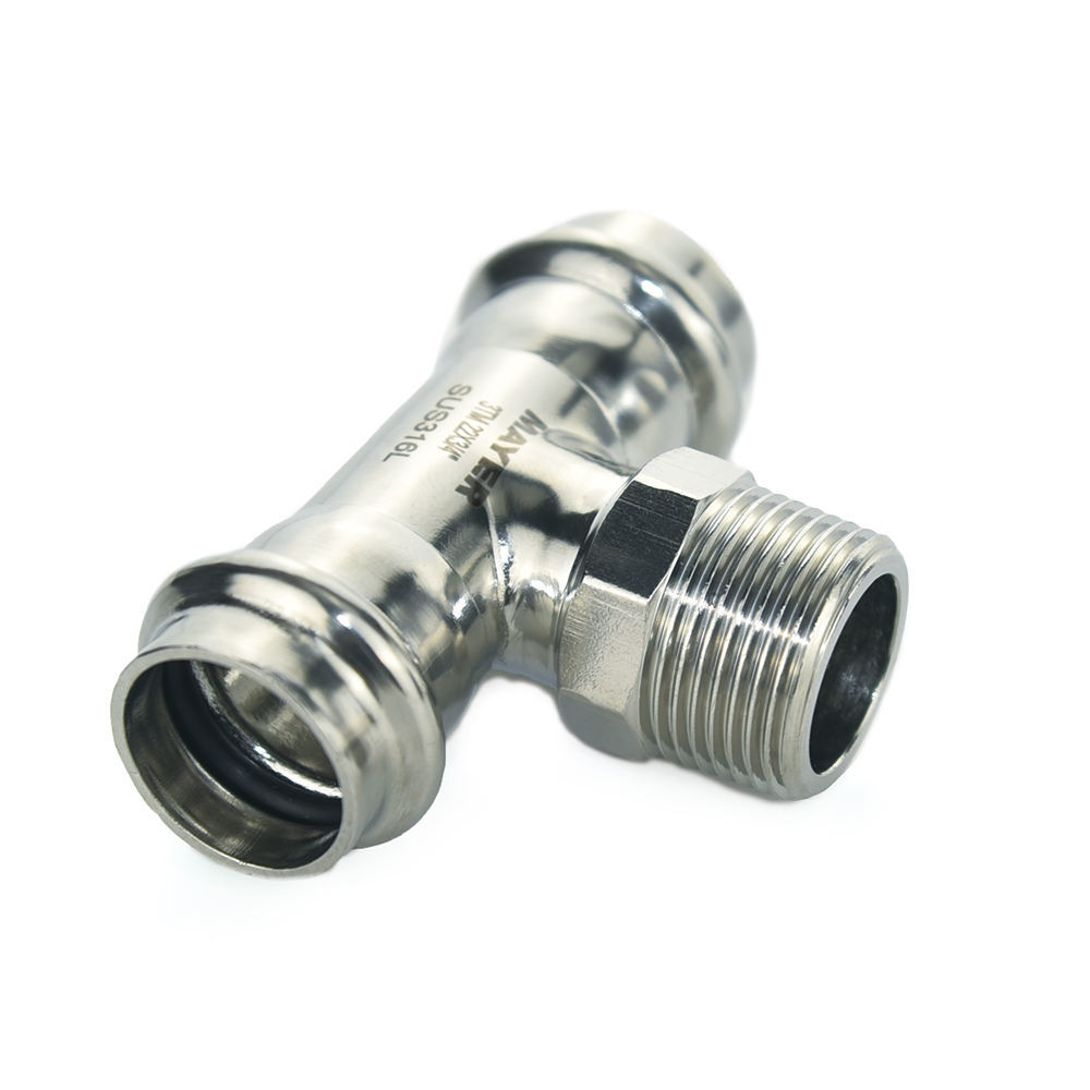 Food Grade 304 316 Stainless Steel Pipe Male Fittings Ss Tee Junction